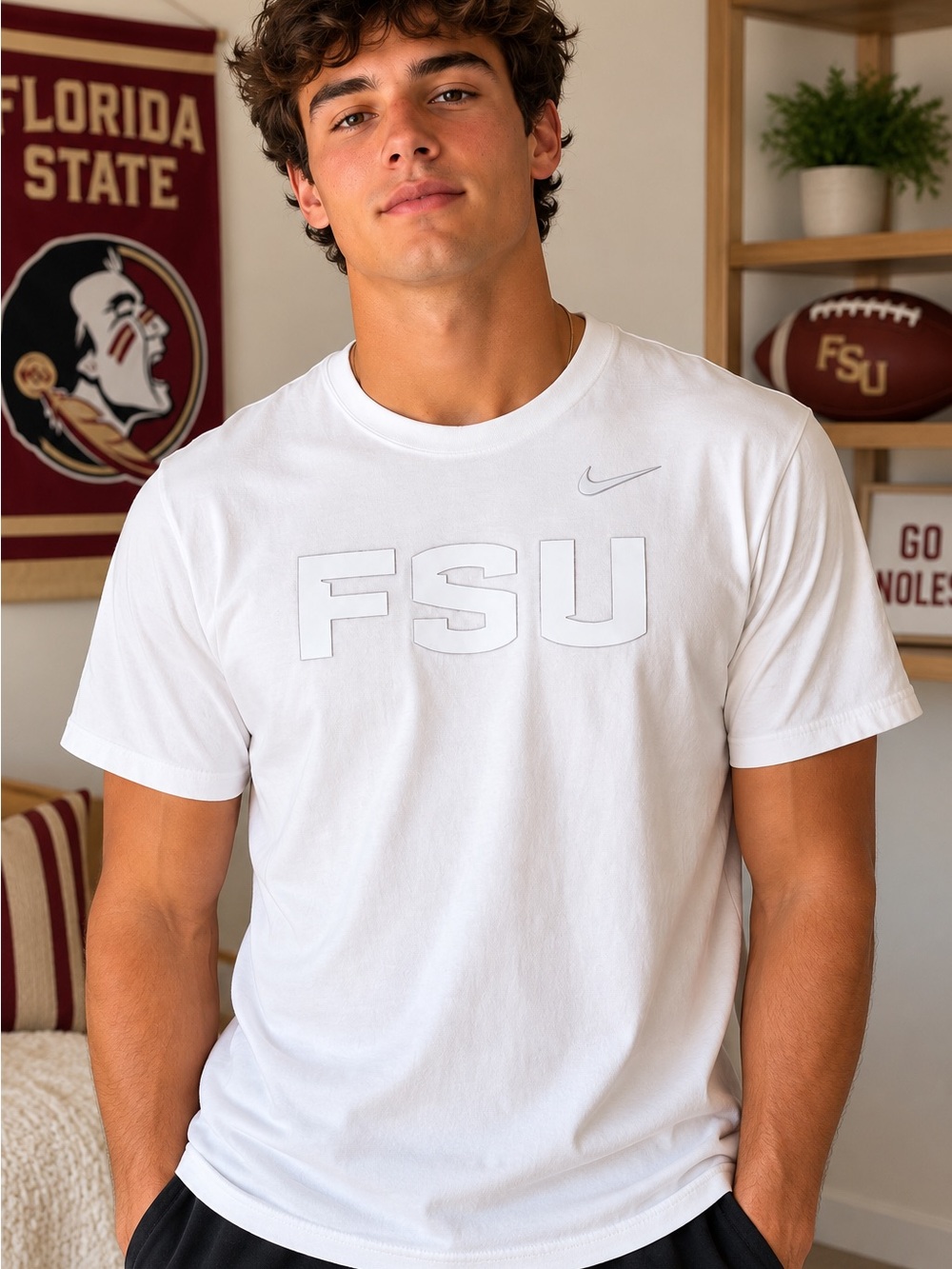 Nike FSU Florida State Seminoles Raised Logo White Tee Men’s Small NWT